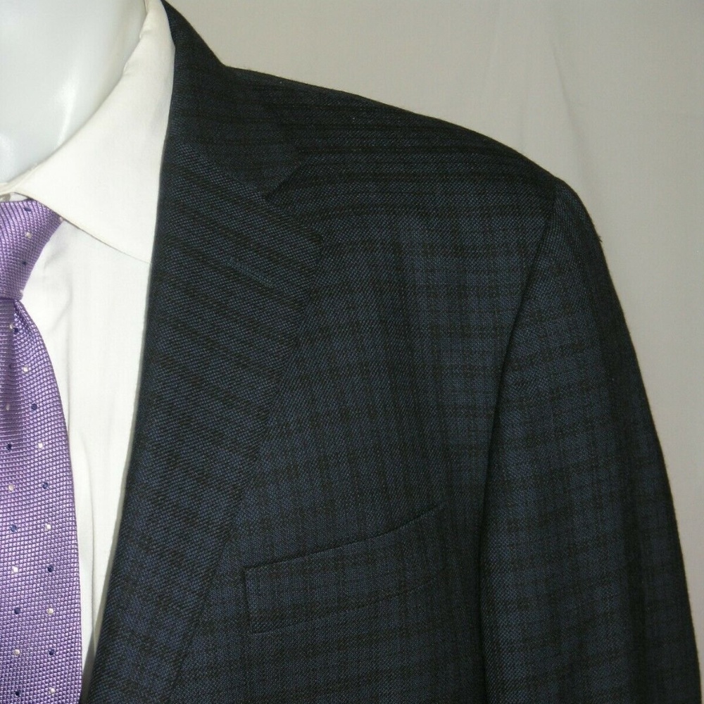 Hickey Freeman Beacon Mohogany Collection Blue Plaid Two Button Sport Coat 48L